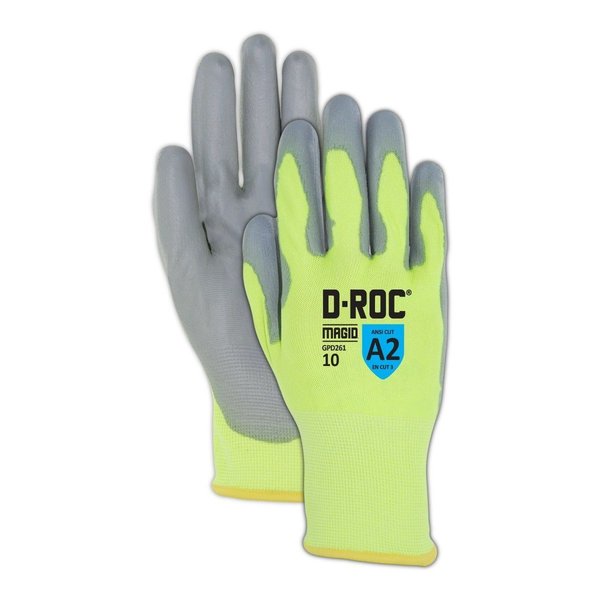 Magid DROC Affordable HiViz DuraBlend Polyurethane Palm Coated Work GloveCut Level A2 GPD261-10